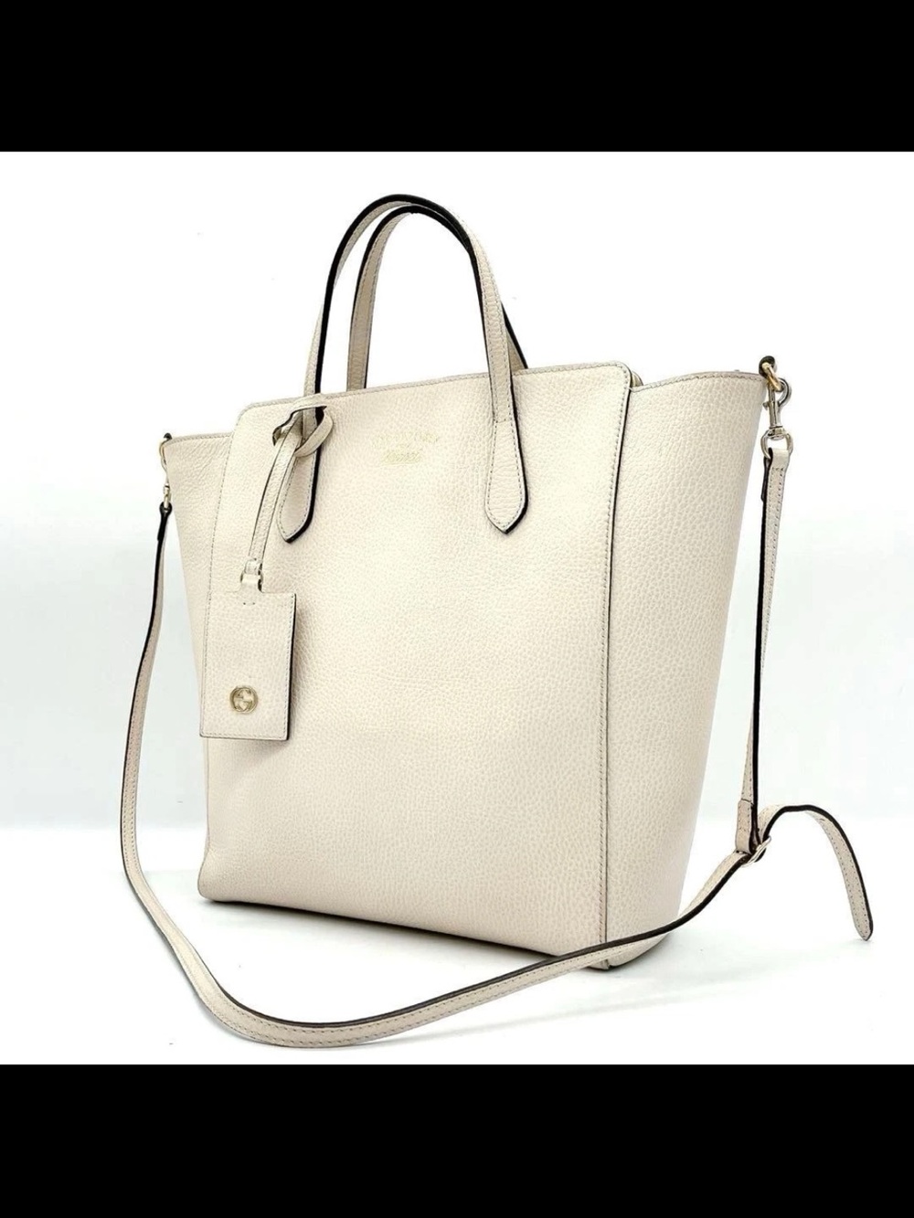 Gucci Cream Pebbled Leather Tote with Removable Crossbody Strap